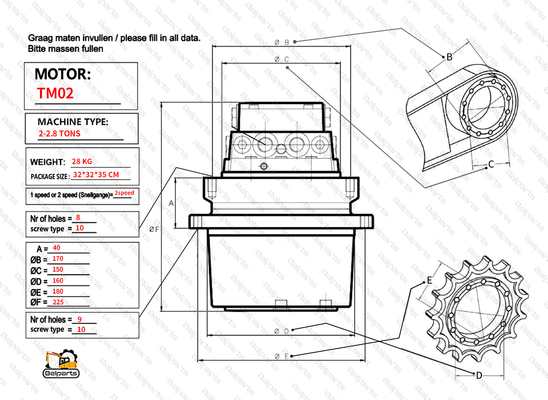U15-3 KX41.2 KX41.2V KX36.3 K008 конечный привод для Kubota TM01 путевого двигателя
